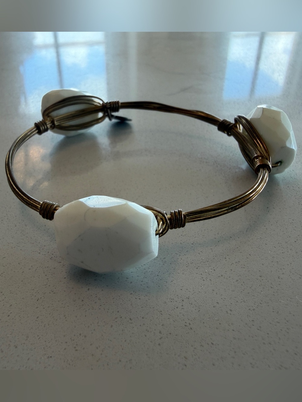 Bourbon and Bowties White Faceted Bead Wire-Wrapped Bracelet